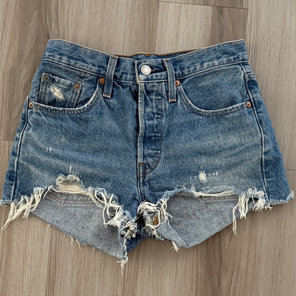 Levi's Blue Distressed Denim Shorts